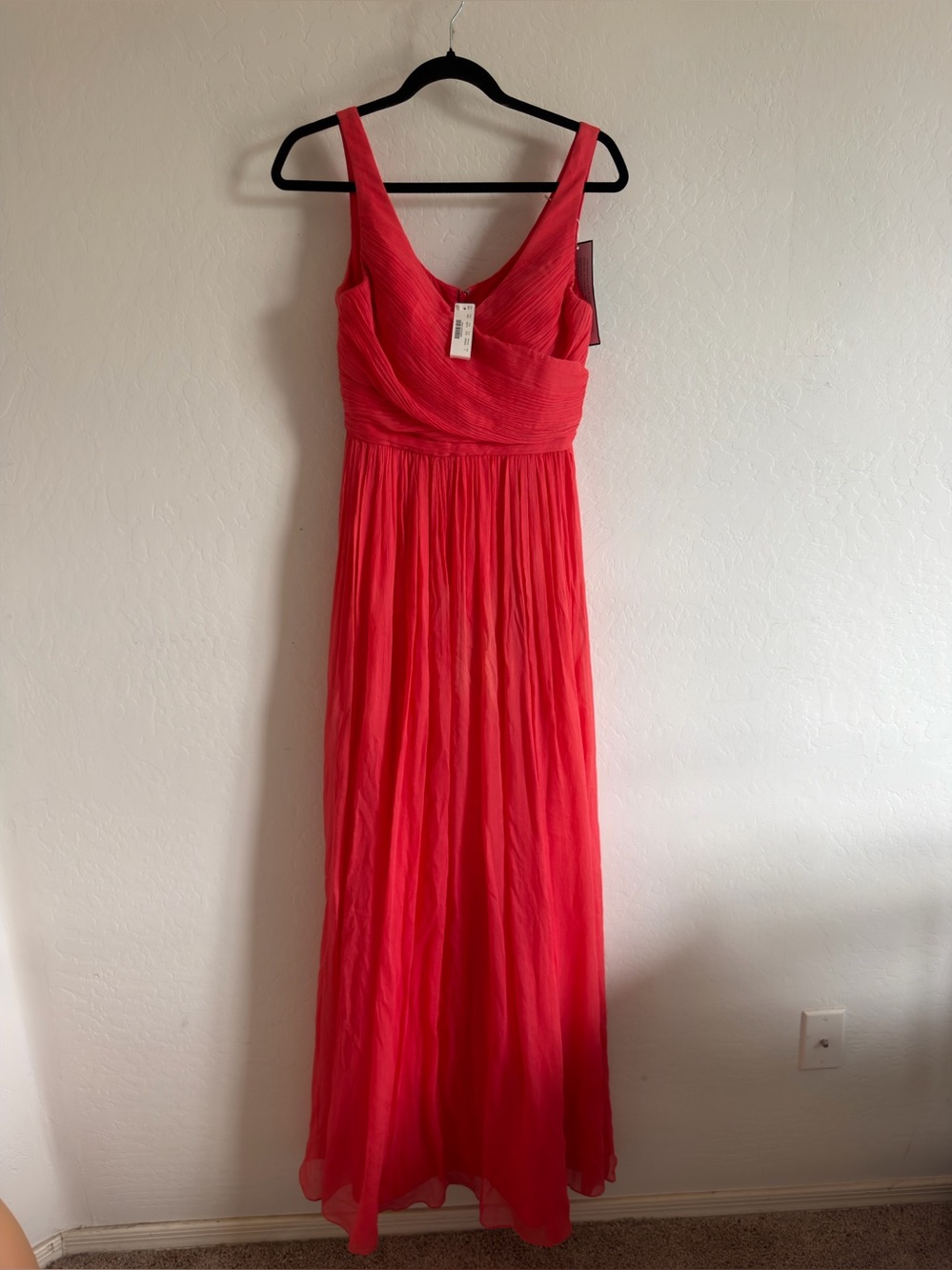 NWT J.Crew Coral Pink Silk Chiffon Ruched Maxi Dress - Size 4